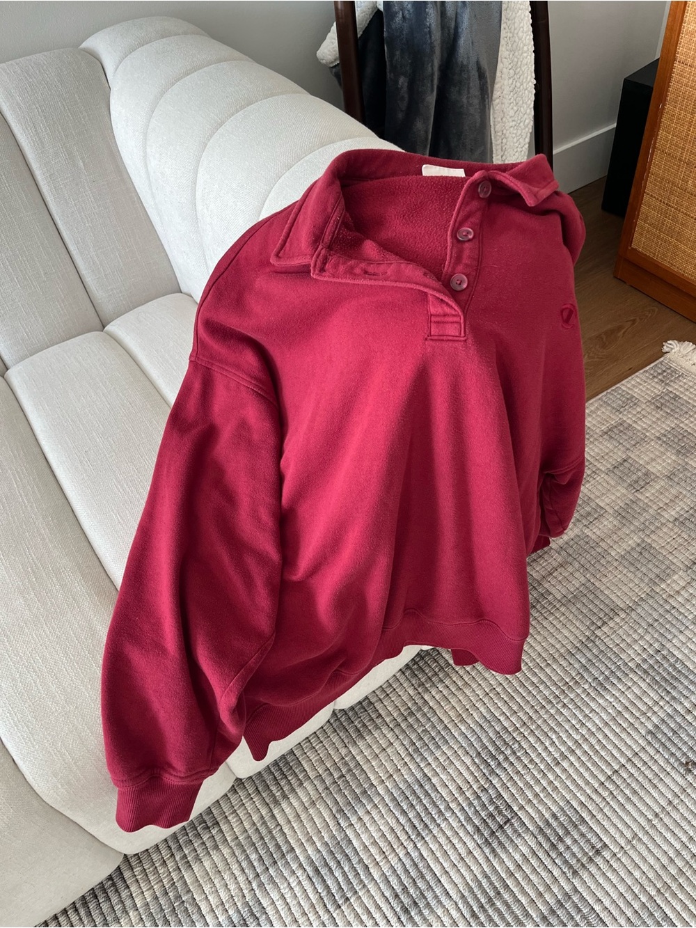 Champion Women's Burgundy Pullover Button-Front Rugby Shirt Polo Sweatshirt